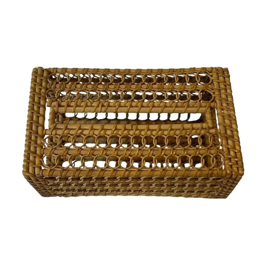 Vintage Wicker Tissue Box Cover Rattan Rectangle Boho Farmhouse Cottage Long